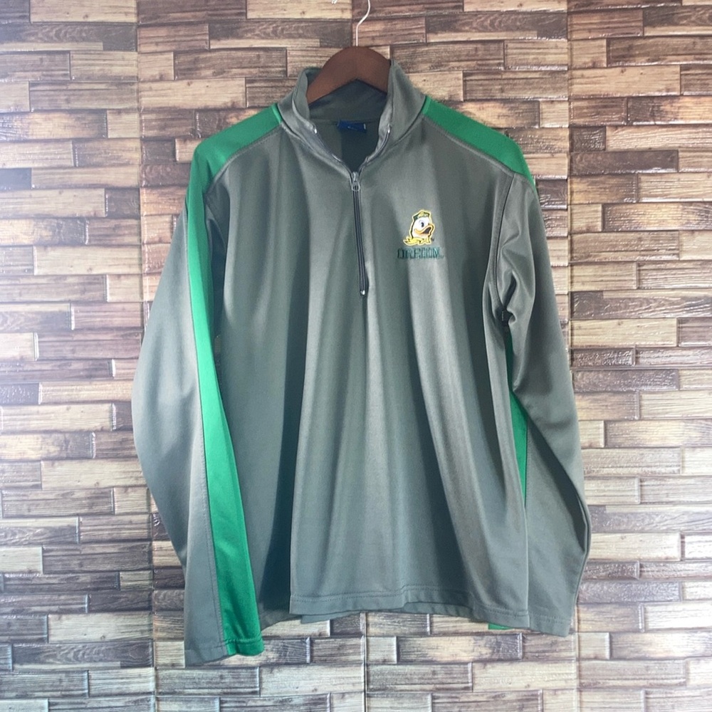 Pre Owned Large OVB Gray & Green Oregon Ducks 1/4 Zip Pull Over